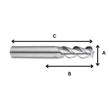 SOLID TUNGSTEN CARBIDE, ALUMINIUM CUTTERS END MILL 3 FLAT